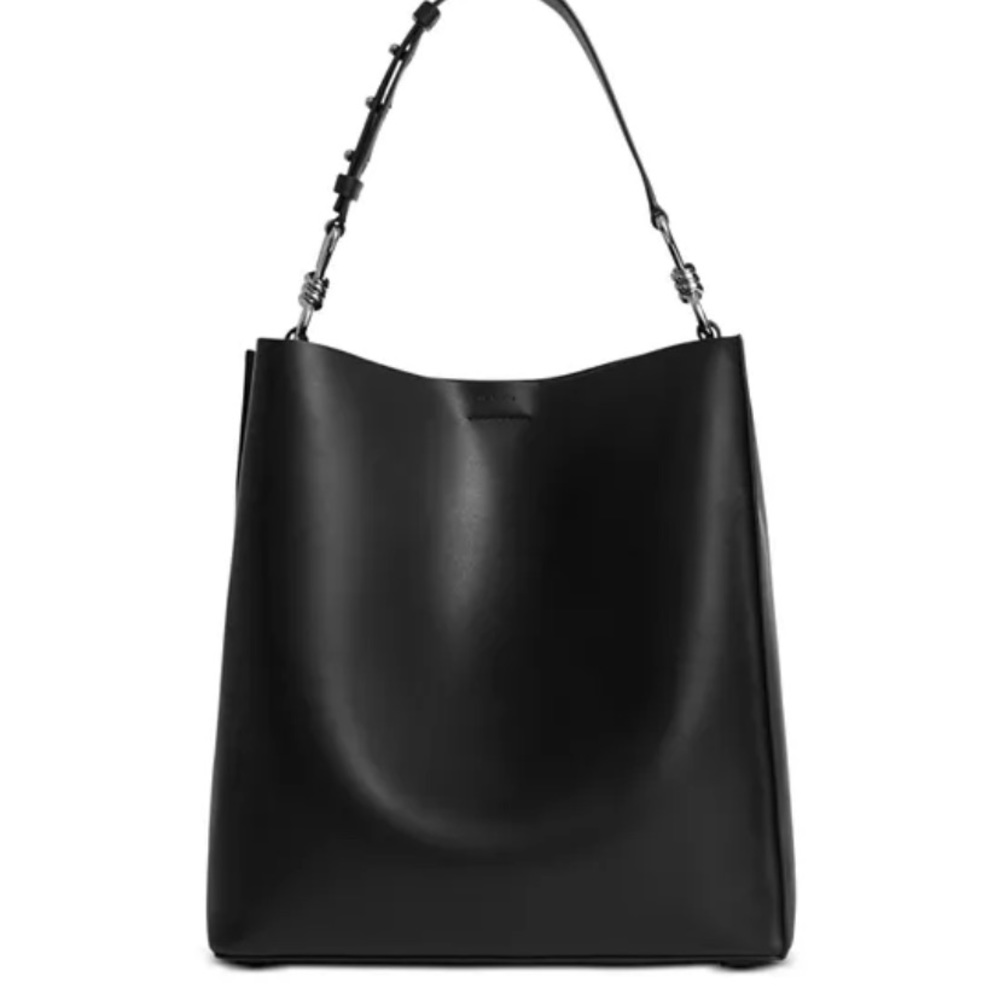 ALLSAINTS Captain Large Smooth Black Leather Shoulder Tote Bag $358 - Picture 7 of 12